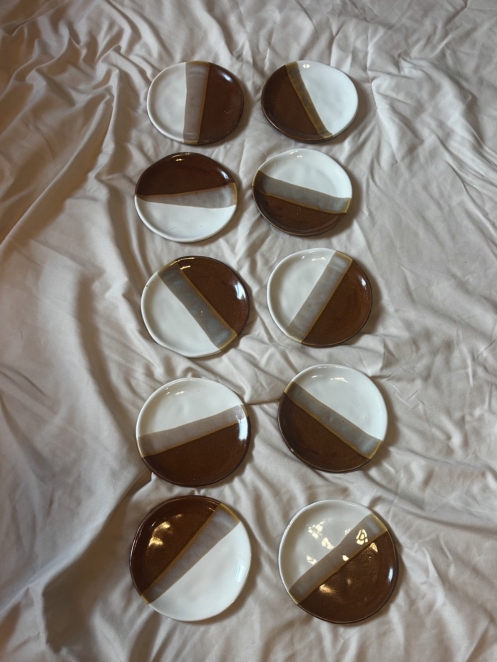 Brand New! Modern Two-Tone Ceramic Coasters - Brown and White (Set of 10)